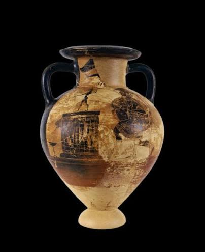 Ânfora etrusca do Grupo La Tolfa com decoração de figuras negras, acervo do Museu Gregoriano Etrusco dos Museus do Vaticano