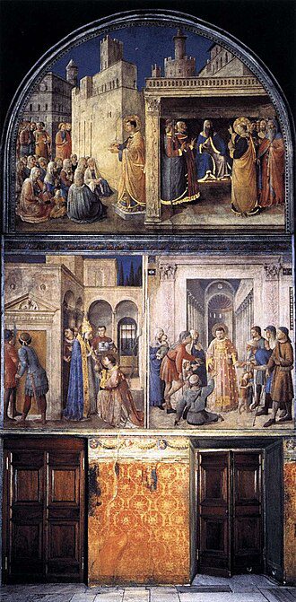 Capela Nicoliniana decorada por Fra Angelico nos Museus do Vaticano, com afrescos do século XV retratando cenas da vida dos santos