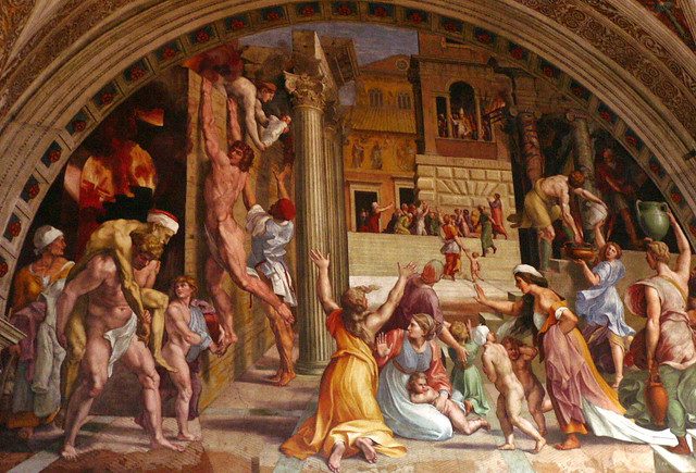 Estância do Incêndio de Borgo (Stanza dell'Incendio di Borgo) nos Museus do Vaticano, sala decorada por Rafael com afrescos renascentistas