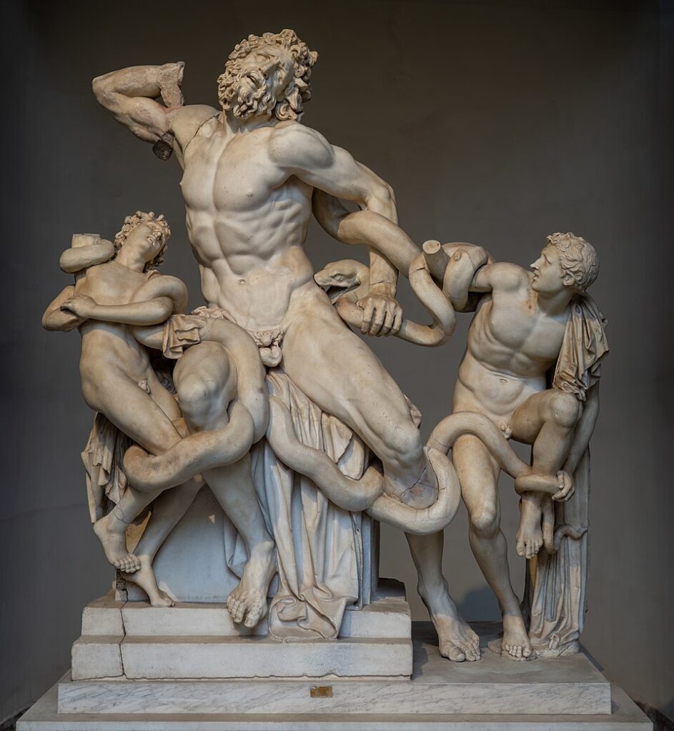 Escultura Laocoonte e Seus Filhos, famosa obra da antiguidade clássica exposta no Museu Pio-Clementino dos Museus do Vaticano